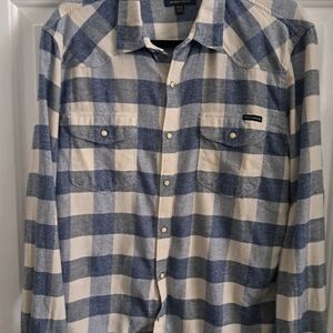 Lucky Brand Blue and Cream Flannel Plaid Shirt